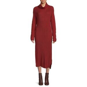 Stitchdrop Dress Rib Knit Turtleneck Long Sleeve Column Sweater Midi Red Medium
